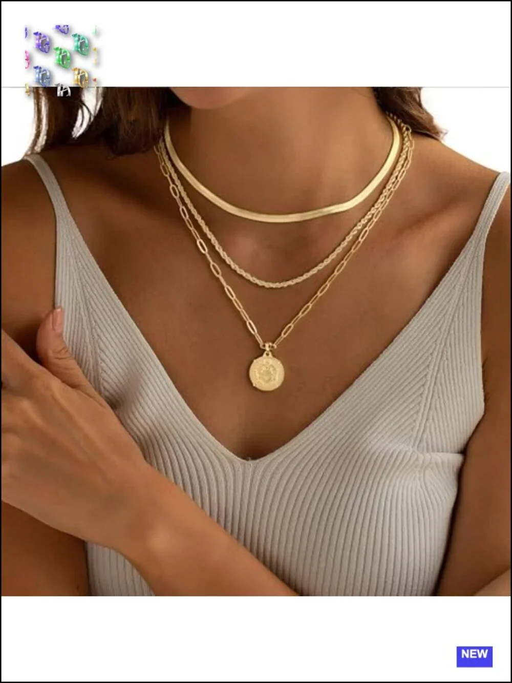 Layered Gold Necklaces Set for Women - 14K Gold Plated, Stackable Pendant